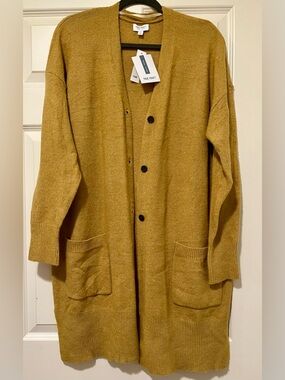 True Craft Long Mustard Button Cardigan with Pockets